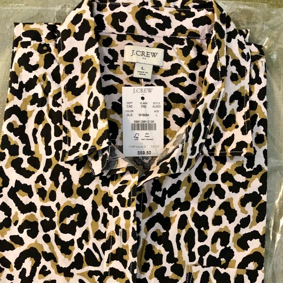 J Crew Leopard Button-Up Cotton Poplin Shirt - Picture 5 of 7